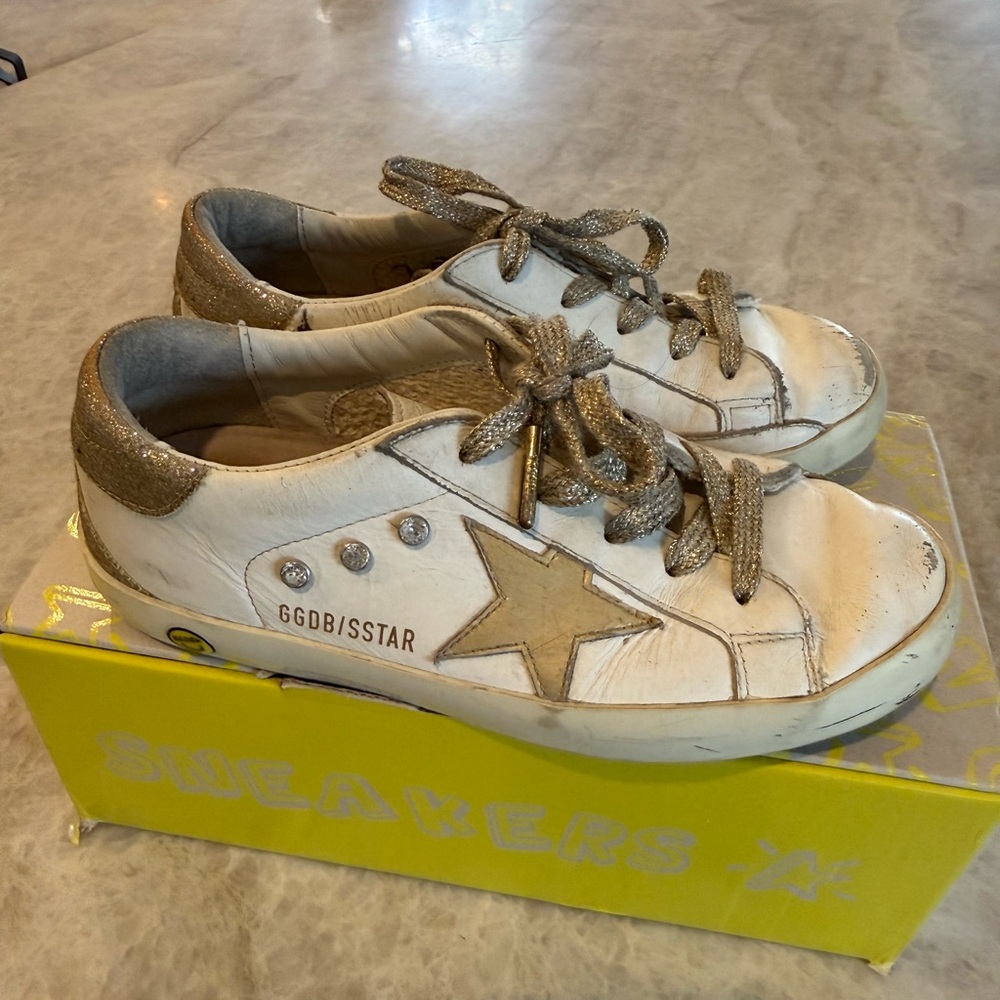 Golden Goose Kids White & Gold Star Low-Top Sneakers